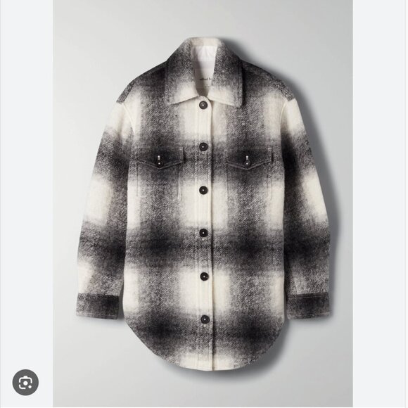 Aritzia Wilfred Free Midi Wool Plaid Ganna Shacket Long Black White Size XS - Picture 3 of 8